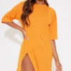 Bright Orange Split Oversized Boyfriend T Shirt Dress