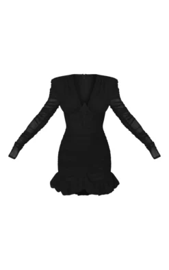 Black Ruched Mesh Corset Detail Puff Hem Bodycon Dress -Moden Vibe Sales Store 6ad1b9ff132d37d94928439f5547728524589f3f cnc7612 5