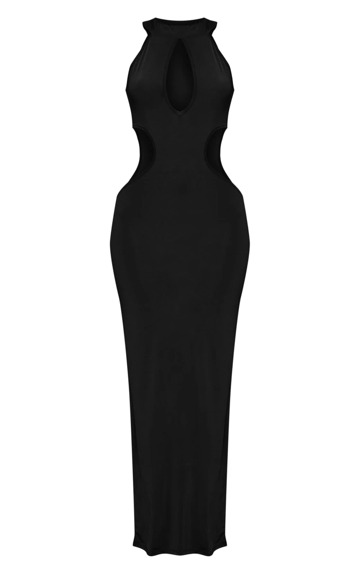 Black Slinky Halter Multi Cut Out Detail Maxi Dress 5 Black Slinky Halter Multi Cut Out Detail Maxi Dress - Image 5