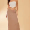 Taupe Crinkle Rib Curved Waist Maxi Skirt
