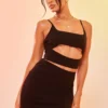 Black Stretch Woven Strappy Cut Out Bodycon Dress