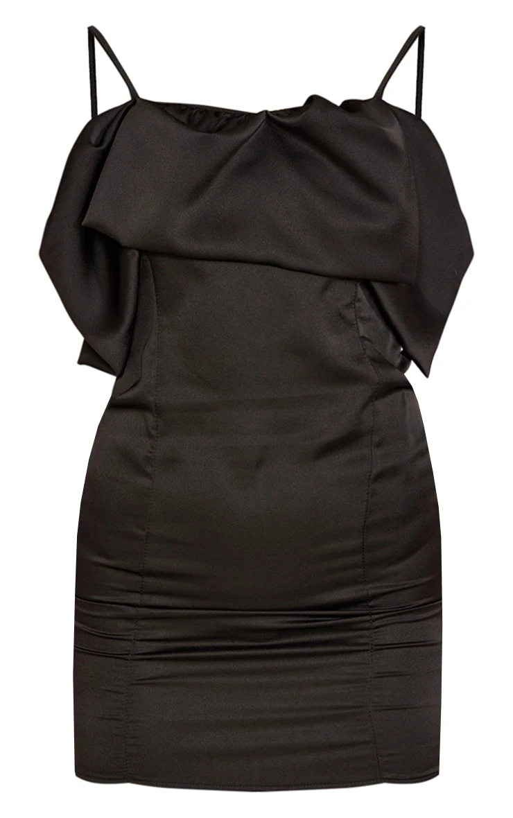Black Satin Ruffle Detail Strappy Bodycon Dress 5 Black Satin Ruffle Detail Strappy Bodycon Dress - Image 5