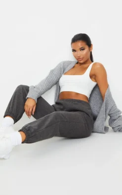 Charcoal Marl Sweat Cuffed High Waist Joggers