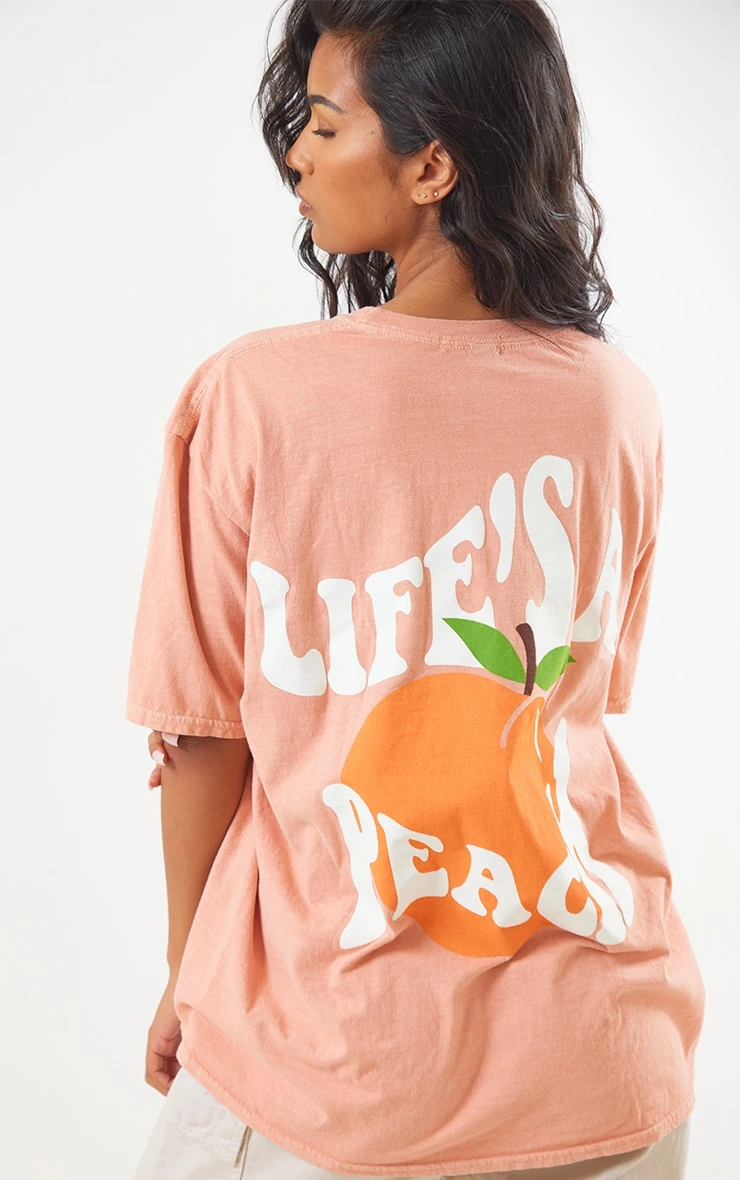 Coral Washed Lifes A Peach Printed T Shirt 4 Coral Washed Lifes A Peach Printed T Shirt - Image 4