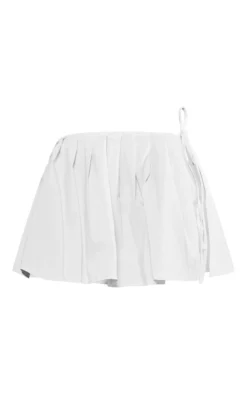 White Stretch Woven Pleated Tie Side Mini Skater Skirt -Moden Vibe Sales Store 738884c8460fbae01bfe9e3809c7d75f7814b29e cne3842 6