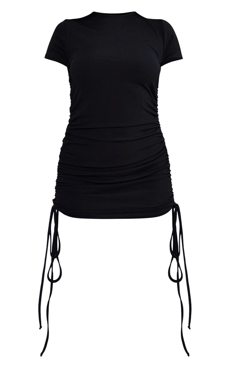Black Thick Rib Ruched Side Cap Sleeve Bodycon Dress 5 Black Thick Rib Ruched Side Cap Sleeve Bodycon Dress - Image 5