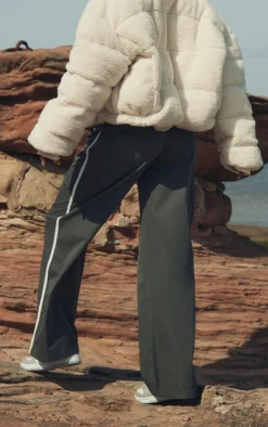 Charcoal Grey Toggle Waist Side Stripe Low Rise Track Pants -Moden Vibe Sales Store 75c7f8f98938275615122ab0071fe0077873076e CNC6750 3