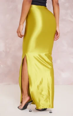 Olive Stretch Satin Split Side Maxi Skirt -Moden Vibe Sales Store 772922016f2086fac065a611db9b2d26d6c9c947 cne3925 3