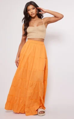 Orange Cotton Raw Seam Detail Maxi Skirt