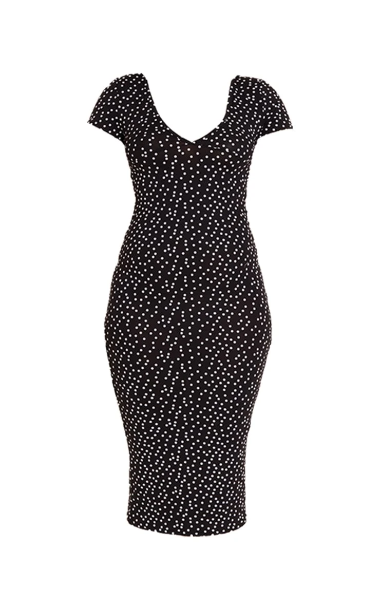 Black Polka Dot Ruched Bust Midi Dress 6 Black Polka Dot Ruched Bust Midi Dress - Image 6