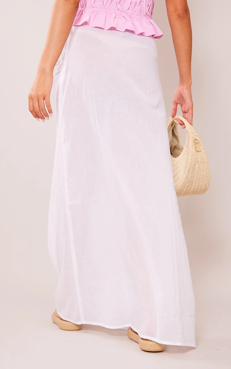 White Sheer Linen Look Wrap Over Maxi Skirt 3 White Sheer Linen Look Wrap Over Maxi Skirt - Image 3