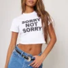 White Sorry Print Fitted T Shirt