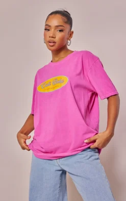 Pink Cali Babe Printed Washed T Shirt