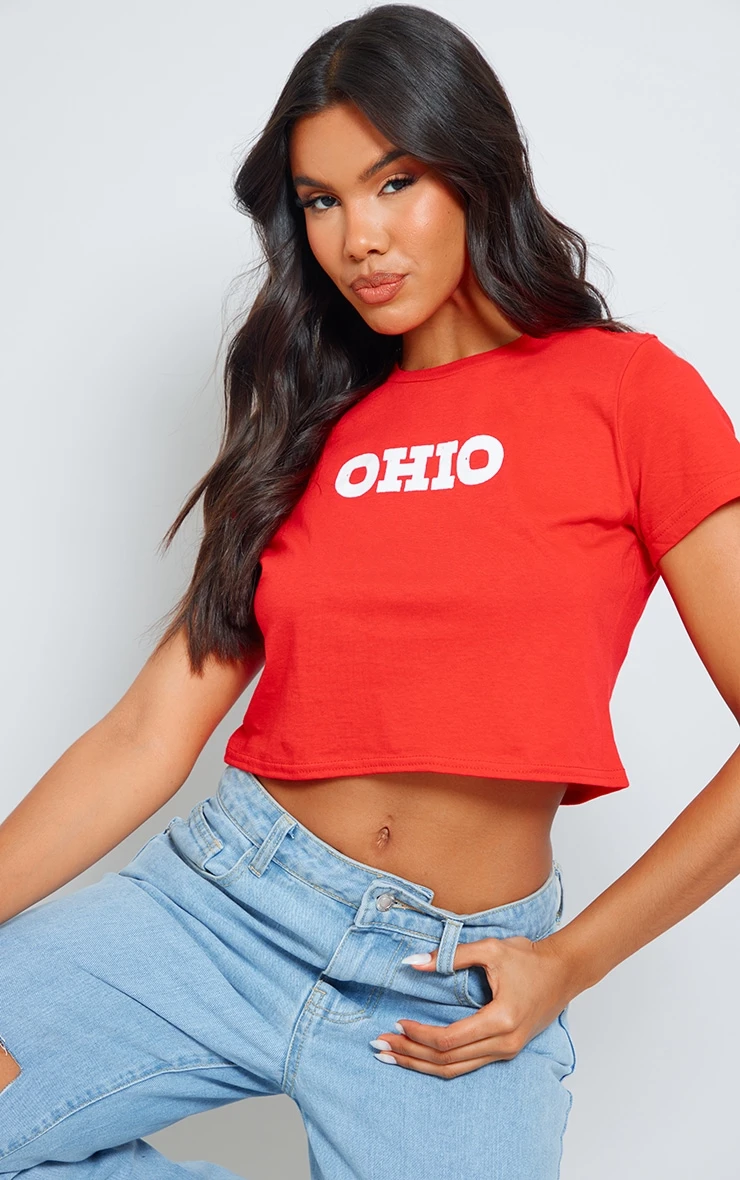 Red Ohio Printed Fitted Crop T Shirt 1 Red Ohio Printed Fitted Crop T Shirt