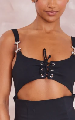 Black Stretch Woven Lace Up Trim Detail Bodycon Dress -Moden Vibe Sales Store 85cb597e65fd53bba50ec1e5018cbdda9ff221c8 cne2699 4