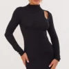 Black Rib Cut Out Long Sleeve Bodycon Dress
