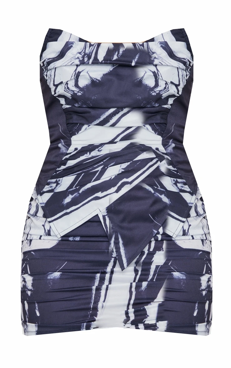 Black Marble Print Asymmetric Pointed Hem Bodycon Dress 5 Black Marble Print Asymmetric Pointed Hem Bodycon Dress - Image 5