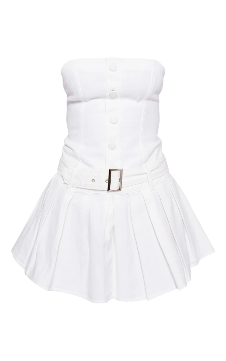 Ecru Button Through Denim Micro Mini Pleated Dress 5 Ecru Button Through Denim Micro Mini Pleated Dress - Image 5