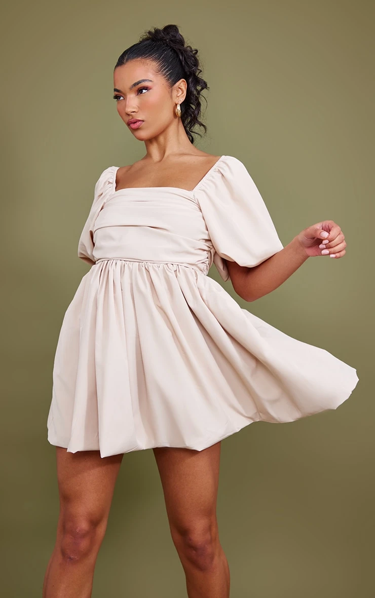 Cream Puff Sleeve Ruched Puffball Shift Dress 1 Cream Puff Sleeve Ruched Puffball Shift Dress