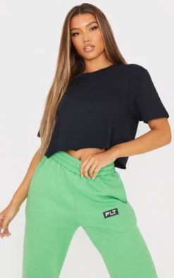 Cotton Black Oversized Crop T-Shirt