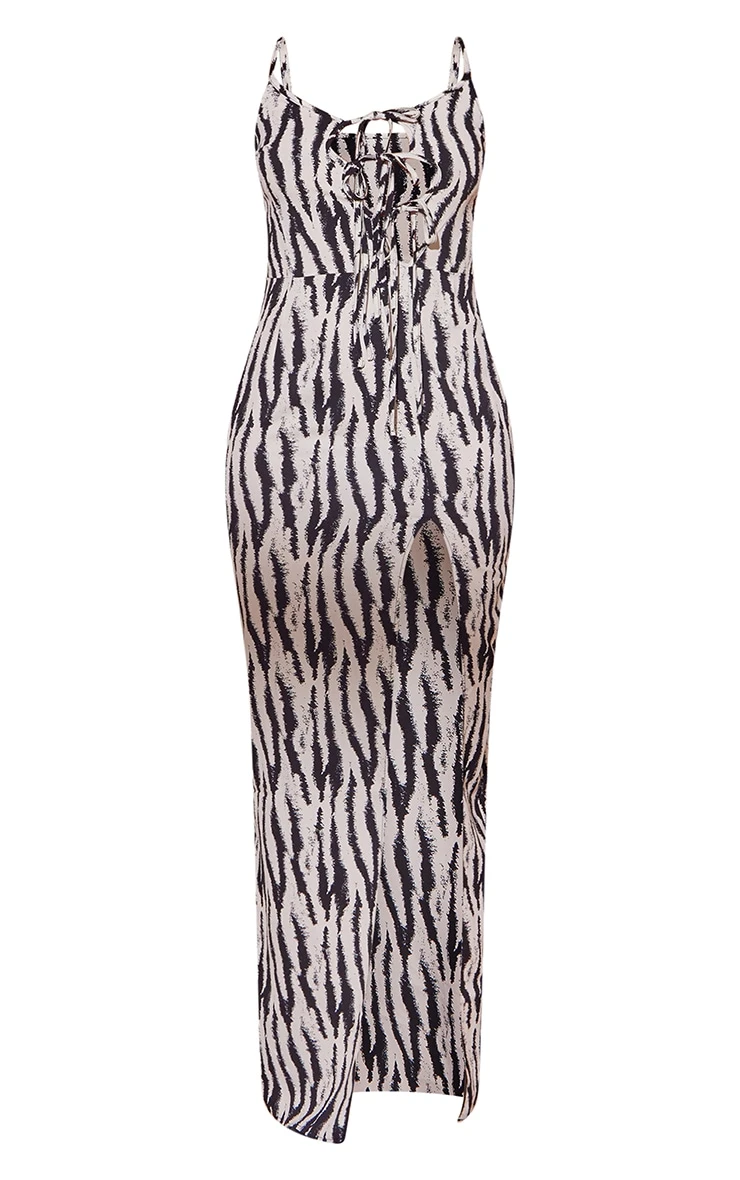 Monochrome Zebra Print Asymmetric Tie Strappy Midaxi Dress 5 Monochrome Zebra Print Asymmetric Tie Strappy Midaxi Dress - Image 5