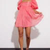 Pink Puff Sleeve Organza Shift Dress