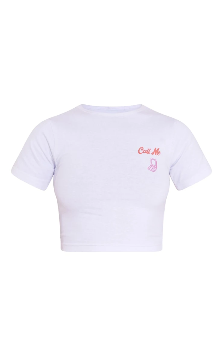 White Call Me Bubble Print Fitted Crop T Shirt 5 White Call Me Bubble Print Fitted Crop T Shirt - Image 5