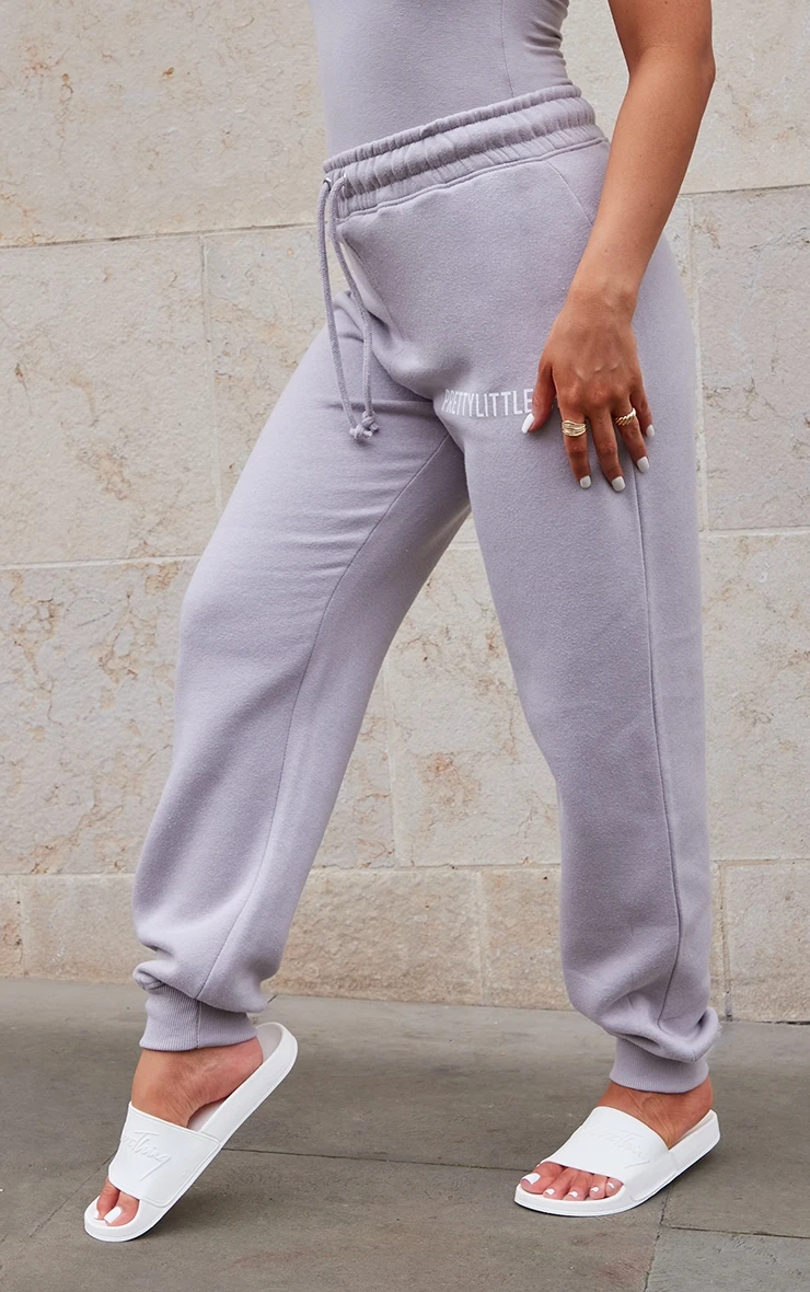 PRETTYLITTLETHING Logo Lilac Grey High Waisted Cuffed Joggers 2 PRETTYLITTLETHING Logo Lilac Grey High Waisted Cuffed Joggers - Image 2