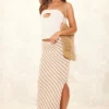 Stone Striped Textured Flippy Maxi Skirt