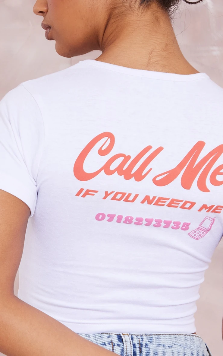 White Call Me Bubble Print Fitted Crop T Shirt 4 White Call Me Bubble Print Fitted Crop T Shirt - Image 4
