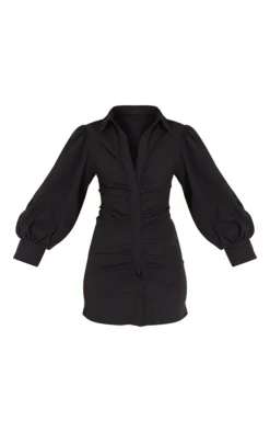 Black Woven Ruched Puff Sleeve Shirt Dress -Moden Vibe Sales Store 9c2509dfcc82246371252cfcdf4fcc51d882b592 cmv0630 6