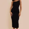 Black Textured Double Strap Midaxi Dress