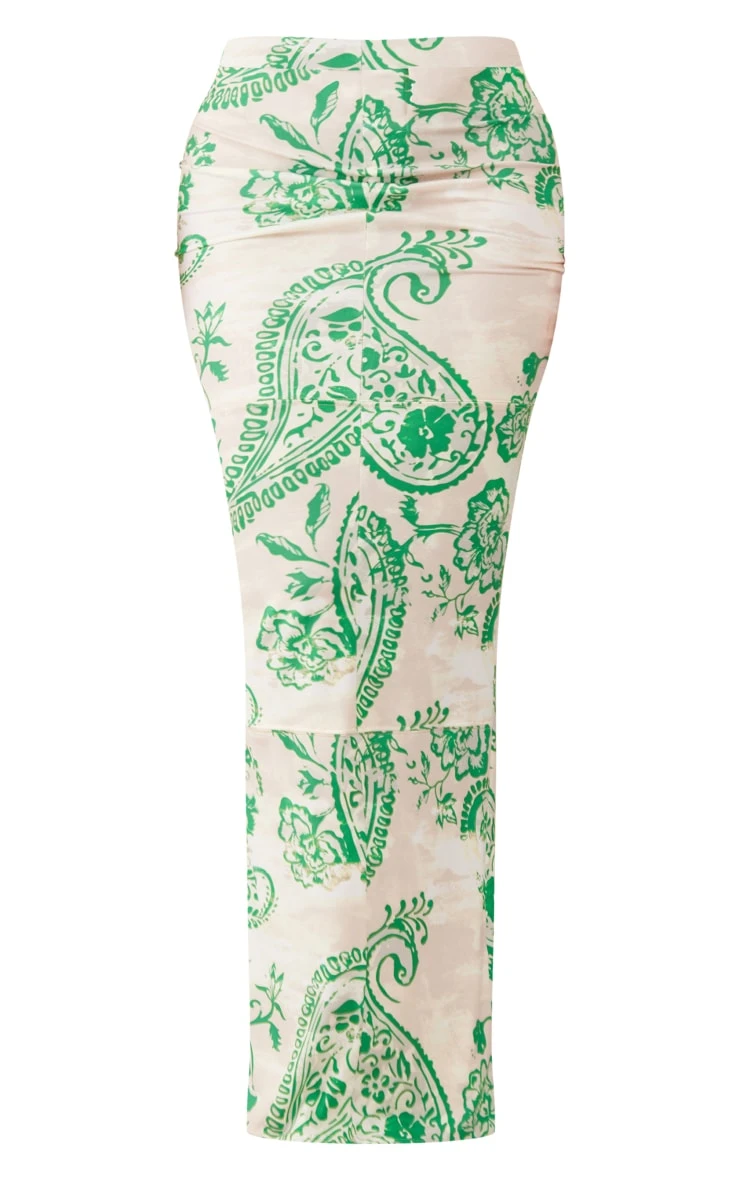 Green Swirl Print Soft Touch Jersey Seam Detail Maxi Skirt 5 Green Swirl Print Soft Touch Jersey Seam Detail Maxi Skirt - Image 5