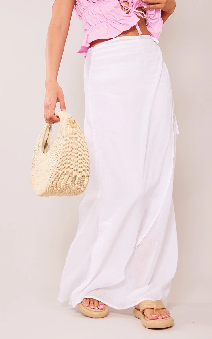 White Sheer Linen Look Wrap Over Maxi Skirt 2 White Sheer Linen Look Wrap Over Maxi Skirt - Image 2