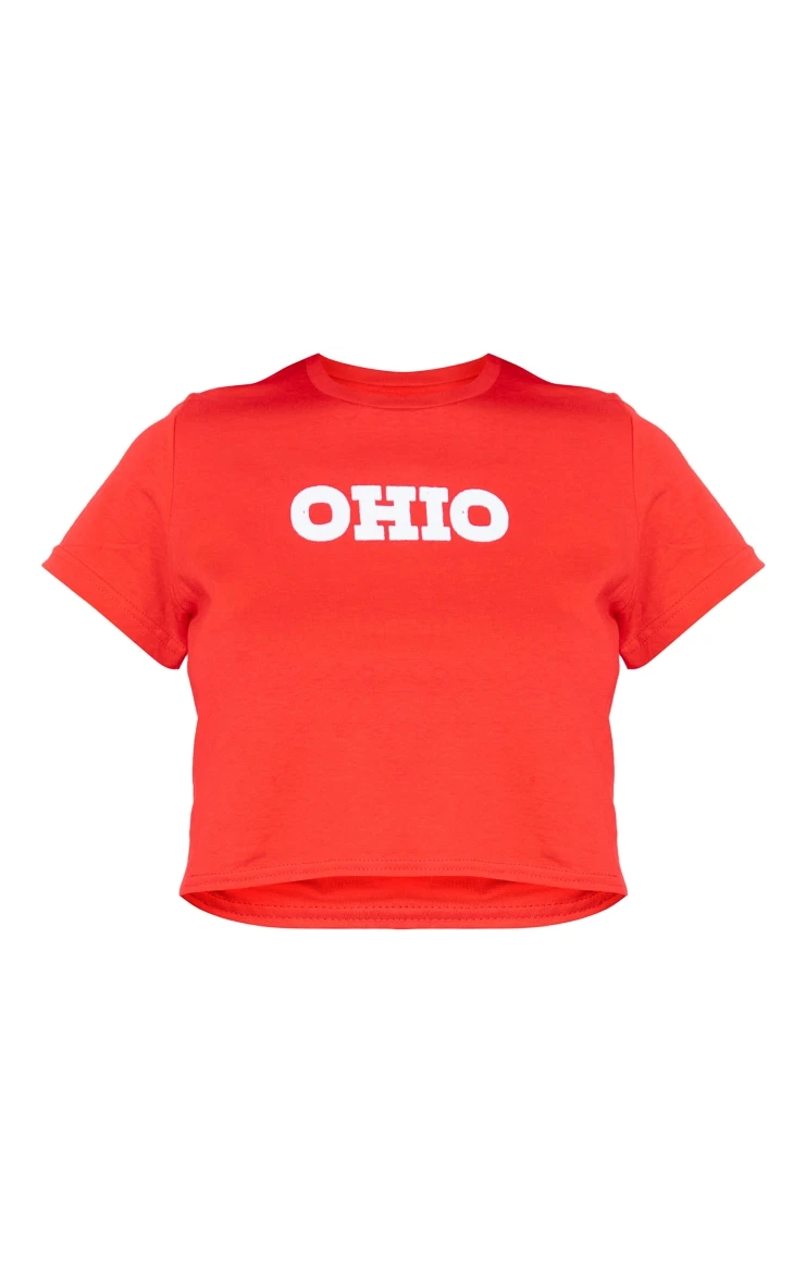 Red Ohio Printed Fitted Crop T Shirt 5 Red Ohio Printed Fitted Crop T Shirt - Image 5