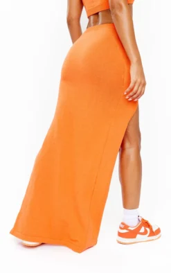 Orange Knit Extreme Split Maxi Skirt -Moden Vibe Sales Store a68b4e7d8fe3ab7902e191d8f13983b0d2de5c2f cne6281 3