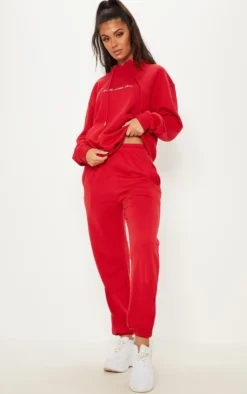 Red Sweat Cuffed High Waist Joggers