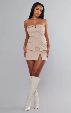 Stone Twill Split Hem Cargo Mini Skirt