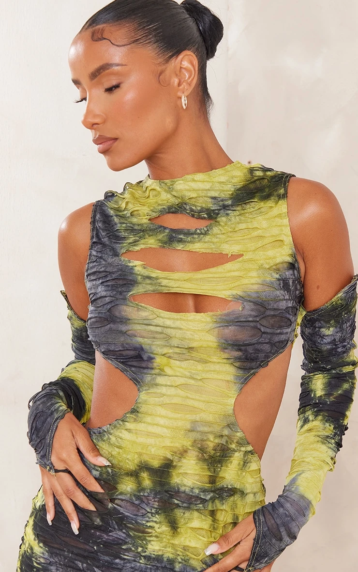Multi Distressed Cut Out Sleeve Detail Bodycon Dress 4 Multi Distressed Cut Out Sleeve Detail Bodycon Dress - Image 4