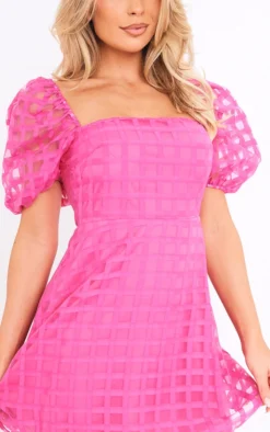 Hot Pink Oversized Gingham Puff Sleeve Shift Dress -Moden Vibe Sales Store ab019d6b07078ab54428643f87f63c87a7e2112e cne2995 4