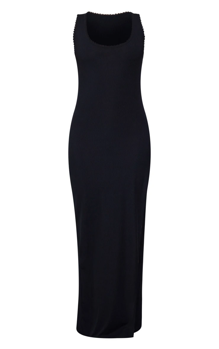 Black Lace Trim Split Maxi Dress 5 Black Lace Trim Split Maxi Dress - Image 5