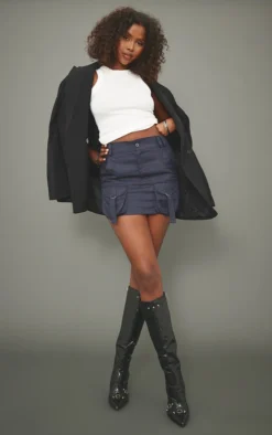 Navy Cargo Pocket Detail Micro Mini Skirt