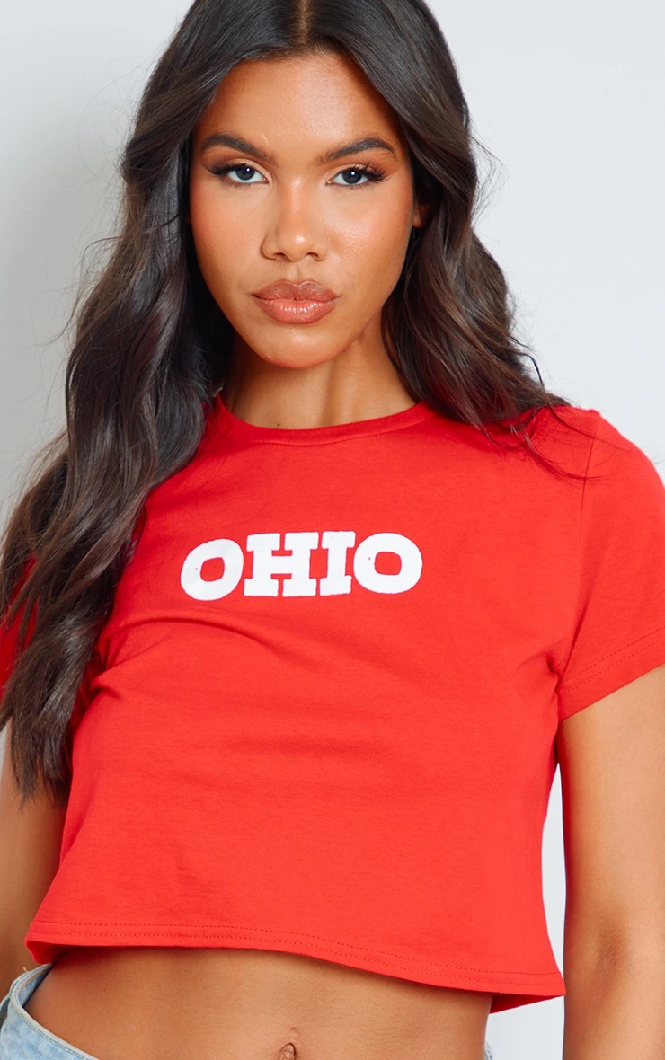 Red Ohio Printed Fitted Crop T Shirt 4 Red Ohio Printed Fitted Crop T Shirt - Image 4