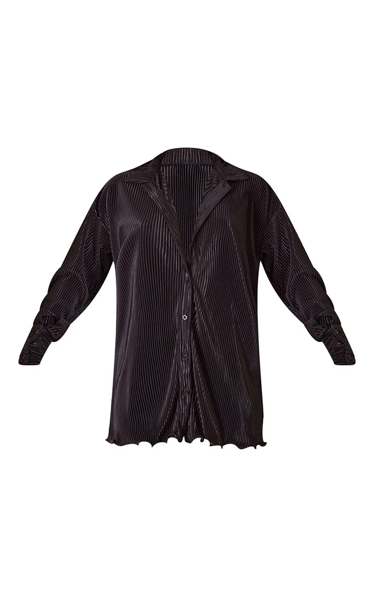 Black Plisse Frill Hem Shirt Dress 5 Black Plisse Frill Hem Shirt Dress - Image 5