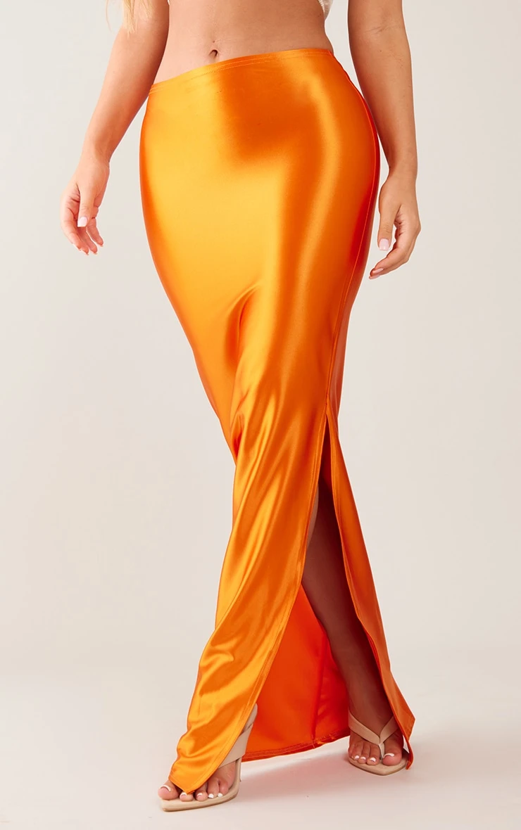 Rust Stretch Satin Split Side Maxi Skirt 2 Rust Stretch Satin Split Side Maxi Skirt - Image 2