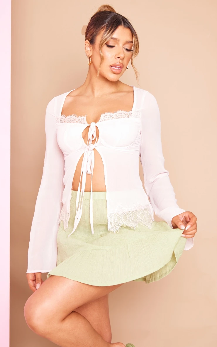 Sage Green Cheesecloth Tierred Frill Mini Skirt 4 Sage Green Cheesecloth Tierred Frill Mini Skirt - Image 4