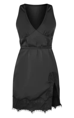 Black Satin Plunge Lace Trim Tie Waist Shift Dress -Moden Vibe Sales Store b4bcccb099de38c8bb0bbb540967a584c8facd85 cnd2229 5