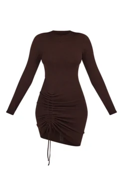 Chocolate Long Sleeve Ruched Asymmetric Knit Dress -Moden Vibe Sales Store b821a14f0e97ed8a18acfa82c86bc4935335c400 cmu0241 6