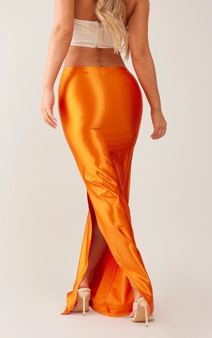 Rust Stretch Satin Split Side Maxi Skirt 3 Rust Stretch Satin Split Side Maxi Skirt - Image 3