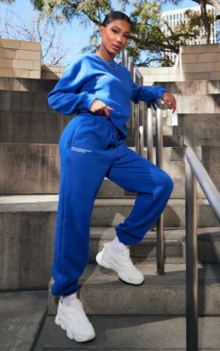 PRETTYLITTLETHING Bright Blue Est 2012 Joggers